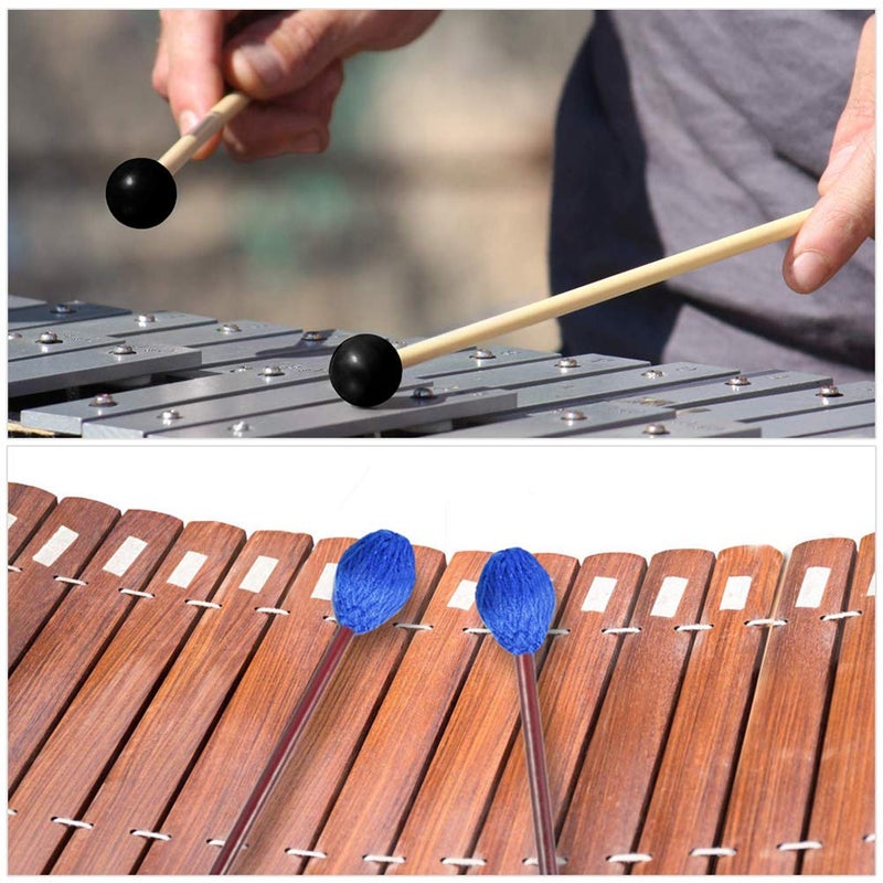 Vankcp Marimba Mallets, 1 Pair Medium Blue Hard Yarn Marimba Mallets and 1 Pair Rubber Mallets Sticks with Wood Handle for Percussion Marimba Playing Glockenspiel Marimba (Style 1) - Image 5